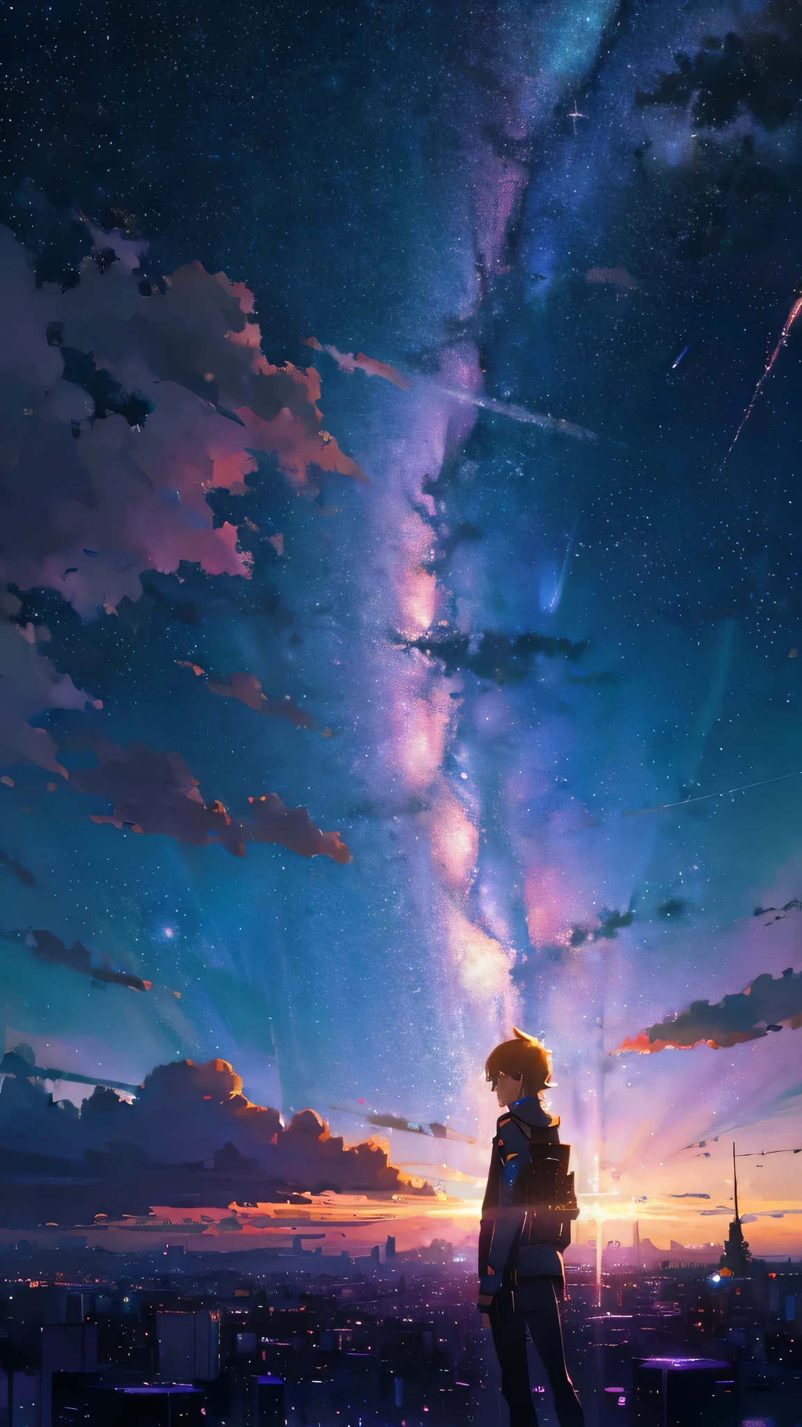 ((Psychedelic shooting starry sky during daytime))、Cyber City of the Future、 Makoto Shinkai Cyril Rolland, Anime Art Wallpapers 8K, Anime Art Wallpapers 8K, Anime Art Wallpapers 8K, Inspired by Cyril Rolland, Dan Mumford's Artwork Style, Awesome Wallpapers, by Yuumei