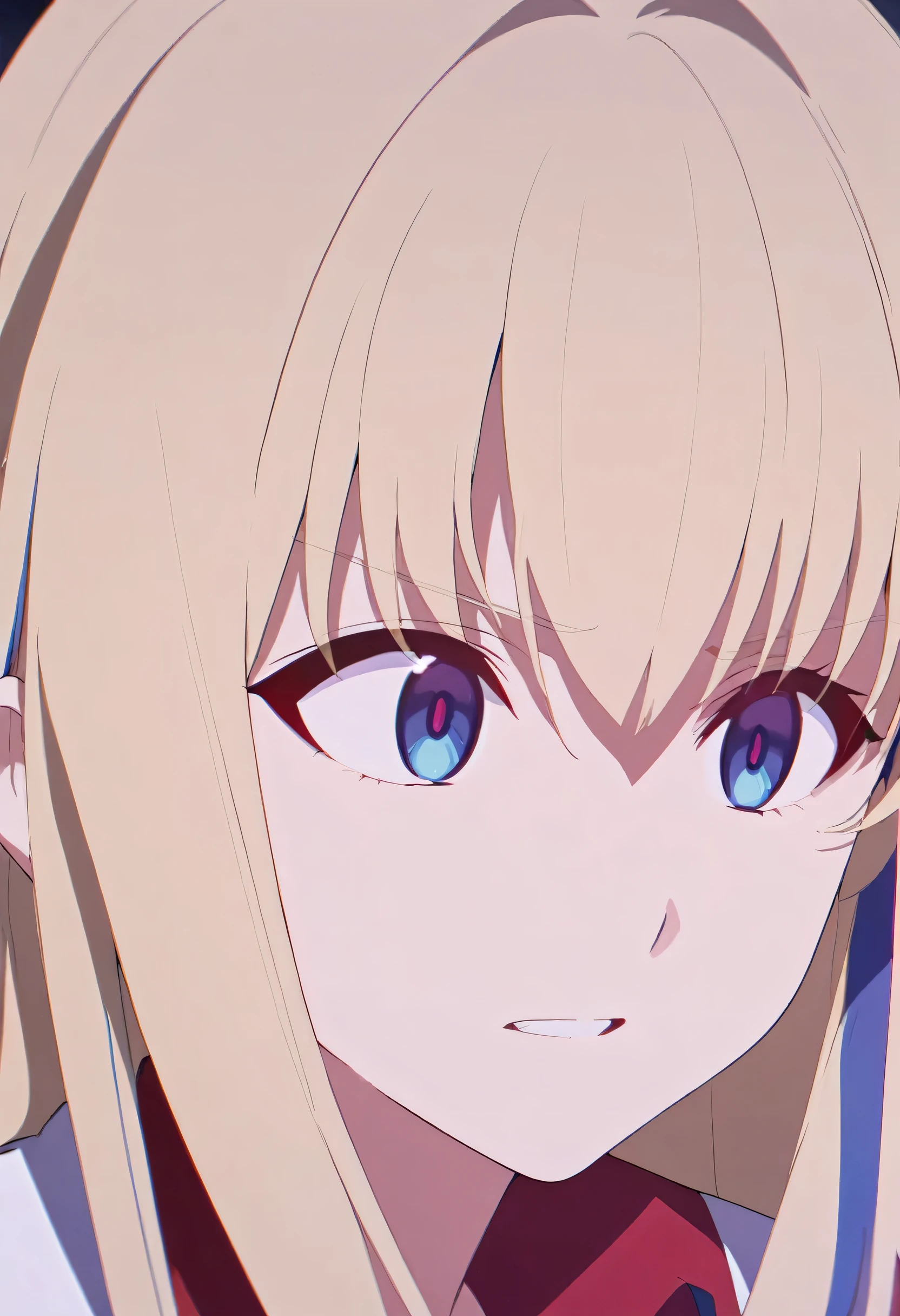 girl, anime, long hair with red and blue lines, pretty eyes, Blonde
