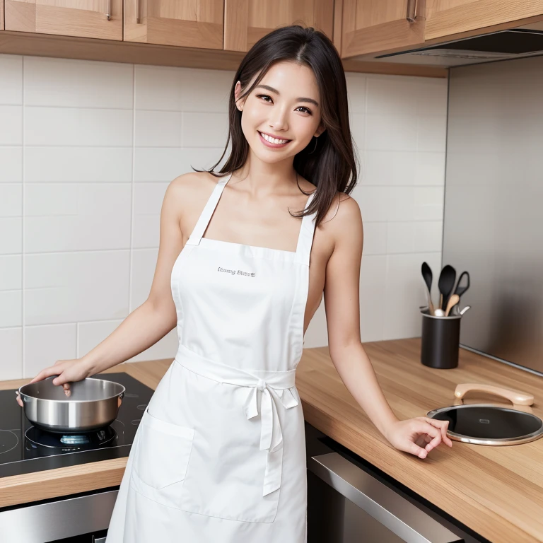 (Tabletop、Highest quality、8K、Award-winning works、Ultra-high resolution)、One beautiful woman、(Wearing the most natural and perfect apron:1.1)、(Naked Apron:1.2)、(Look at me with your best smile:1.1)、(Show off your beautiful teeth and get the best smile possible:1.1)、Large Breasts、The chest is slightly open、perfect beautiful teeth、Accentuate your body lines、(Bust up photo:1.1)、(Upper body photo:1.2)、Big Breasts、(The most natural and practical kitchen:1.1)、(Perfectly organized and clean kitchen:1.1)、(Modern and elegant kitchen:1.1)、(Perfect kitchen with state-of-the-art induction cooktop:1.1)、(Beautiful and unified modern kitchen:1.1)、(Very bright:1.2)、(Super bright and radiant skin:1.1)、that'Very vivid、The most vivid、High chroma、Glowing Beautiful Skin、Fresh and beautiful, perfect windows、Ultra-high resolutionのperfect beautiful teeth、(Ultra HD glossy skin:1.1)、(Very brightly lit、明るい and glowing skin:1.2)、Ultra-high definition sparkling eyes、(Accurate anatomy:1.1)、(The most graceful and perfect posture:1.1)
