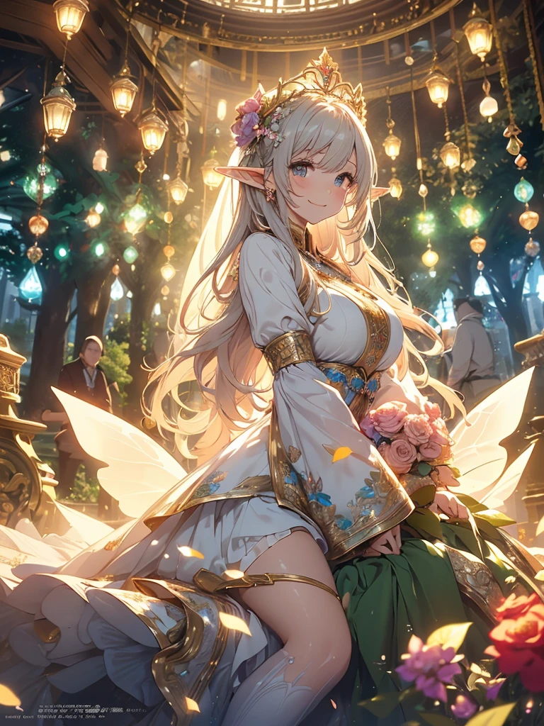 最high quality、1woman elf 、Beautiful foam、、CourtyardShining fairy wings、E.G: Worst quality ,Flower fractal art　　、see-throughbodystocking,Beautiful side shot, radiance,High-definition depiction, Realistic, 8K, Unity, beautiful Shot, light smile, Beautifully and vividly drawn, , Beautiful, beautiful, clear skin、sexly,beautiful dress,Countless rays of light pouring down, Swirling Light, big background, Raise one arm above your head, Intense light is emitted from the magic circle in front of the girl.   forest、Lots of leaves、Green leaves、flower、Particles of light、Bedroom at night、Magic Palace、Fairy tale、
Romanticism,Cowboy Shot: The most beautiful form of chaos, Mr..々Farbe, Intertwined flowers, Particle,magical gentle light,smile,sexly,image quality、masterpiece、Beautiful Face、Super beautiful elf woman((Big breasted 22 year old office lady、Bust 100,Beautiful long ironed hair 、bionde hair,height: 165cm。、sexly、Esbian、、high quality、、Visual art、Written boundary depth、、Elf Ears、、universe、Happy smile、Gentle light、Elf forest、elegant、ticker beautiful decorative、、magic、forest、beautiful tiara、Beautiful bed、Beautiful Landscape、A kind smile、wonderful、Fluttering petals、Dance happily、、Cultivate fantasy、、Mystery light　Lots of flowers、、art、forest, palace, art,mystery,Ultra-high resolution,atmosphere A colorful and dreamy anime-style illustration of a young girl with beautiful hair, sitting amidst a vibrant, mechanical landscape. She is wearing a casual outfit with mechanical leg armor, surrounded by a kaleidoscope of colors and glowing lights. The background is filled with whimsical details and a magical atmosphere. --ar 3:4 --style raw --stylize 600 --niji 6