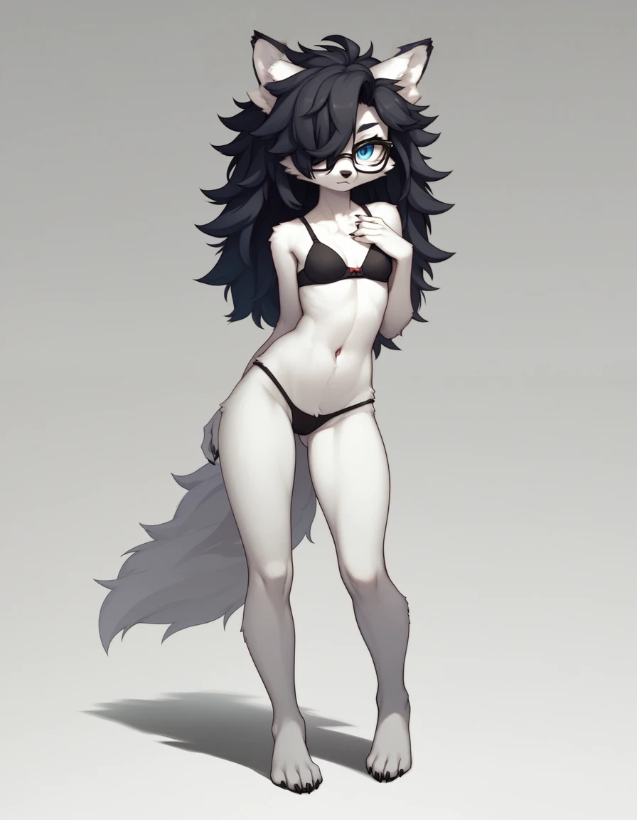 Score_9, kemono style, black wolf ears, blend in with character