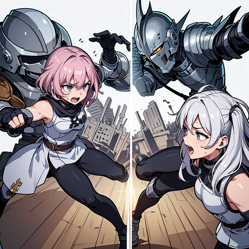 (Chibi Character)、((Full body character concept, Detailed character design、30 people))、Highest quality, Best Quality,Best illustrations、(((Iron Helmet))),Medieval Armor、Medieval Knight、Full grey armor、(((20-year-old male)))、Dramatic Angle、(battle)、battlefield、Movement angle、Grab the sword、wasteland、(Fighting stance)、Run、dash、(((White background)))、(multiple)、early、(get annoyed、Open your mouth、Sweat)