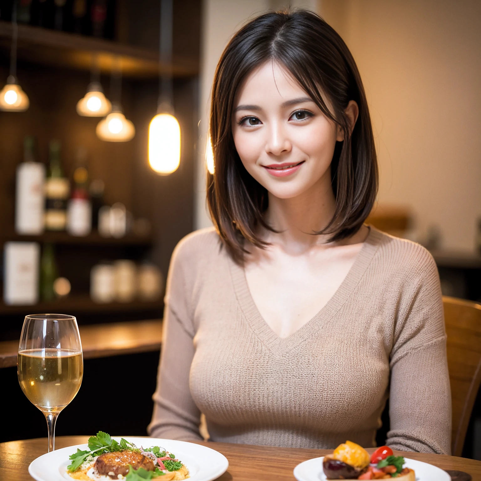 ((Highest quality、8K、masterpiece:1.3))、slimカップル、Pink rubber、modelカップル、(Realistic, Intricate details:1.2), full-course dinner、Wine Party、Amazing view of the sunset sky and clouds、A bright smile、The wonderfulness of smile、Bright image、The beauty of wine, Beautiful Face, blue eyes, The light shines on your face, Blushing, short hair,Bright Face、 (Age 42), 39 years old, red wine 、Appetizers、Italian food、Wine bottle、Champagne、sparkling wine、Two beauties、Brown Hair、Shortcuts、Long sleeve shirt、dress、Beautiful woman 1, (slimな顔), (The body is slim), (Brown Hair), (Shortcuts), cheeks turn a little red,Attractive beauty、restaurant, In a prominent place (From the waist up) Nova Frog Style, actress, model, Upper Body, White wine, slim, wine glass, 中央に置かれたwine glass, smile, (smile: 1.15), Beautiful fine grain, Depth f/2,saturation, High Contrast, Strong light and shadow,Moist Body:1.5、3D texture、Delicate eyes、Brown Hair、The hair is very shiny、