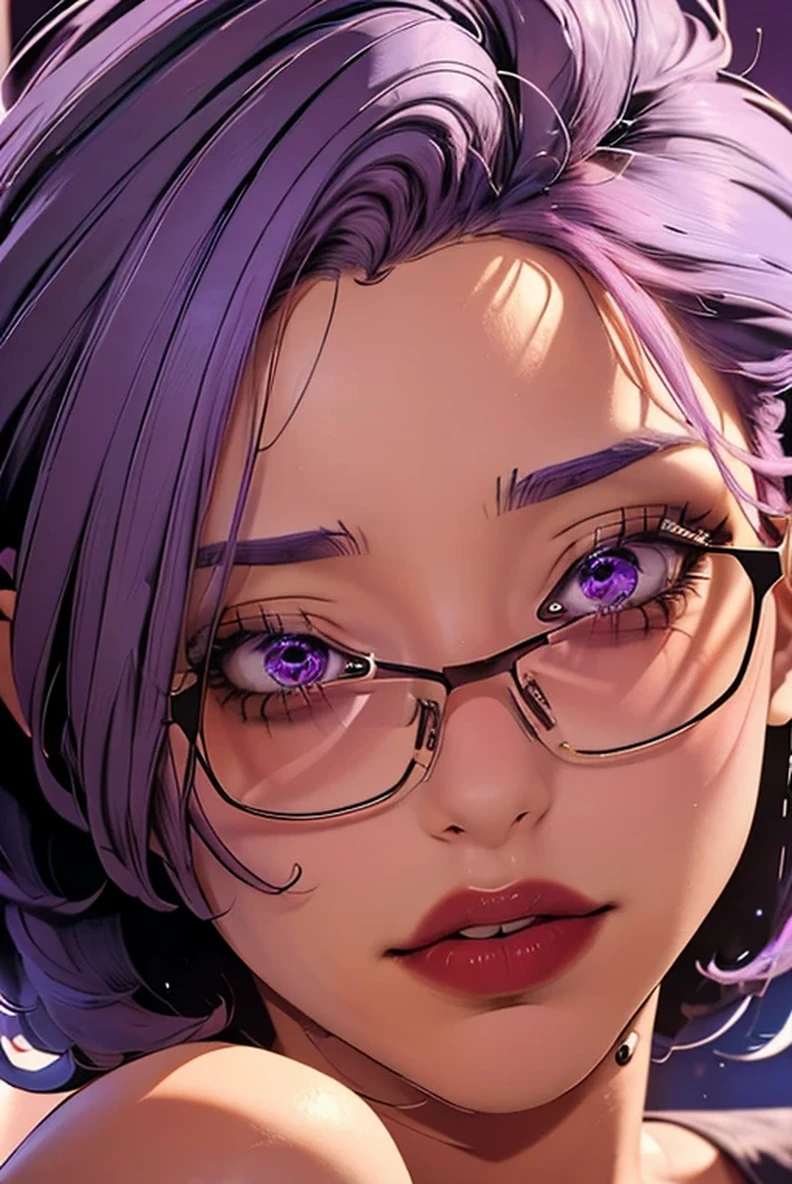 (masterpiece, best quality), 1 Girl,   JMT,Glasses,Purple Hair,short hair,Purple Eyes,