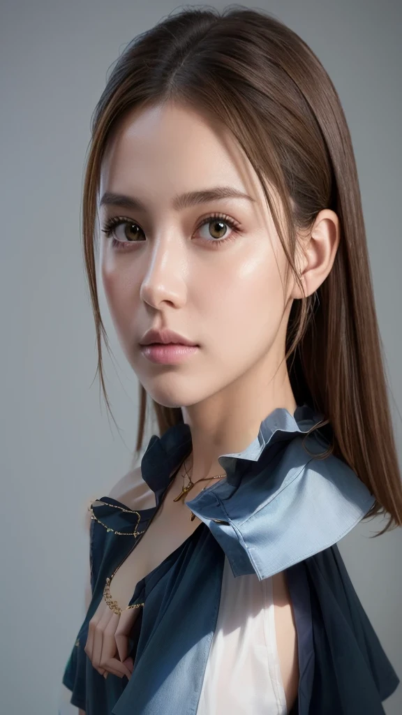 Put on a necklace、White camisole with bare shoulders and arms