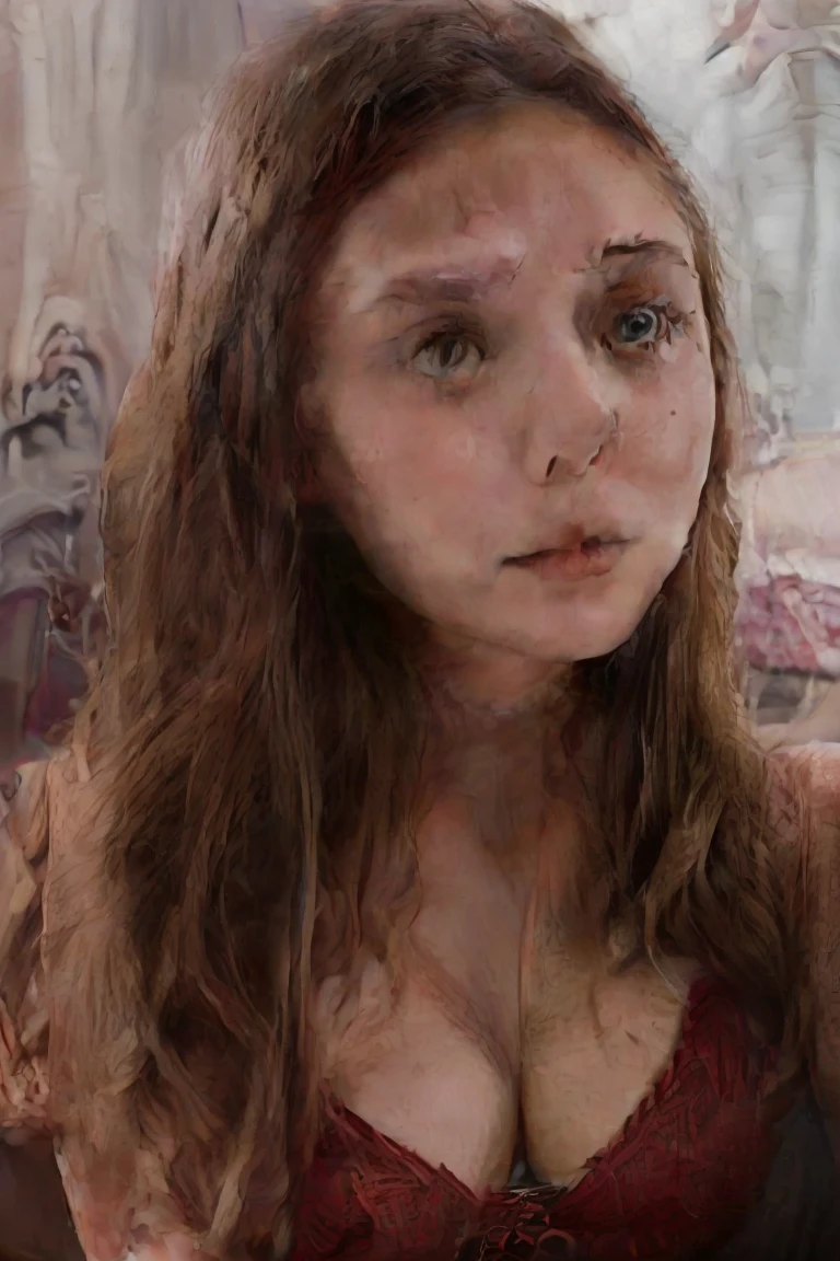 Elizabeth olsen ,2 girls(((((girls 18 year old))))) ,sexi, in red satin micro lace bikini lingerie and lace stockings,(((background room with red and black bed))),black_lipstick,(((paleskin)))