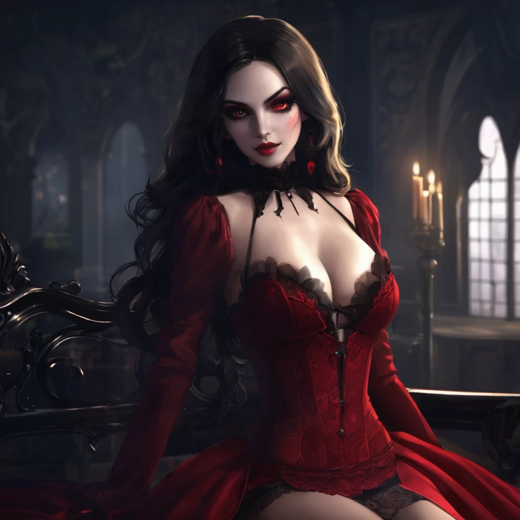 Certo! Here is the description of the vampire with characteristics of Milla Jovovich, Very gothic:
Nome: Valentina Bloodfang
Idade: Aparenta ter 25 anos, But she's a centuries-old vampire.
allure: Valentina possui longos cabelos negros, pale skin and piercing eyes in blood red color.
Estilo de vestimenta: She wears elegant gothic clothes, como corsets de veludo negro, capas de renda e botas de couro com salto alto.
Personalidade: Valentina is mysterious and seductive, with an air of arrogance. She is skilled in fighting and has an intimidating aura.
Poderes: In addition to the superhuman strength and speed typical of vampires, Valentina possesses the ability to control shadows and create frightening illusions.
story: Valentina was born in the nineteenth century and was turned into a vampire by an old lost love. She roams the nights seeking revenge against those who betrayed her, usando sua beleza fatal para atrair suas presas.
I hope you like the description!