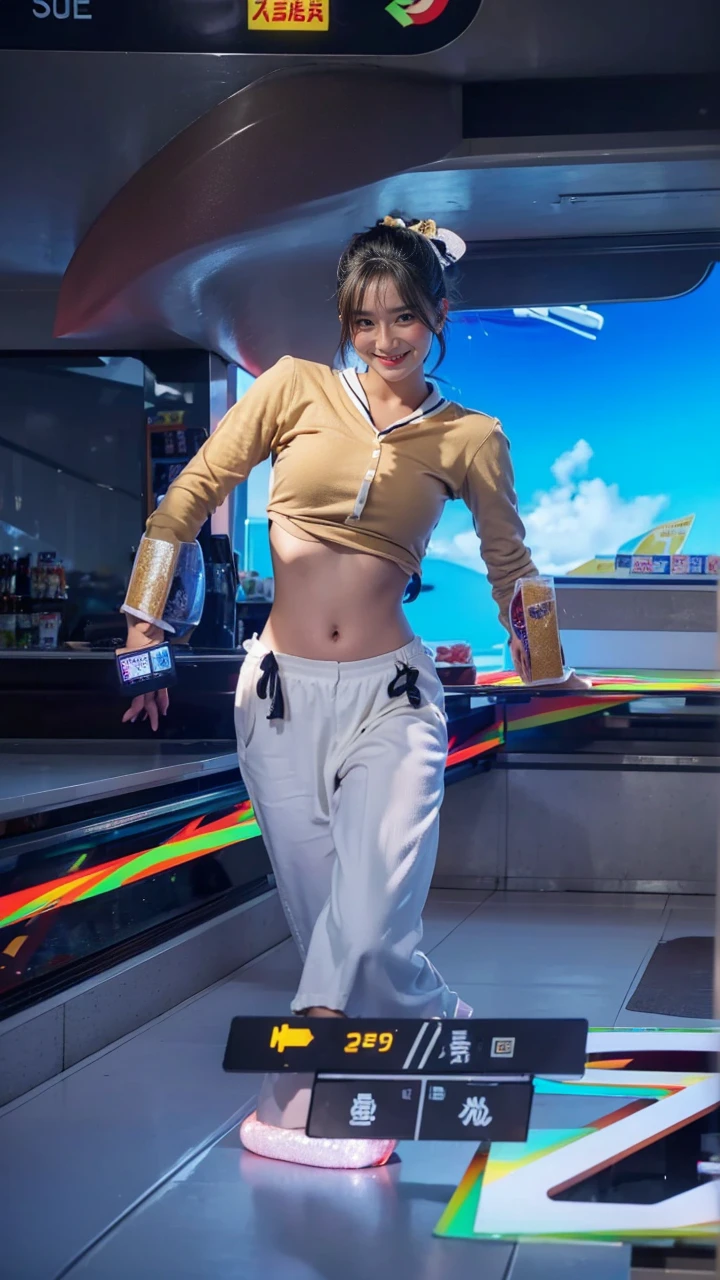 muste piece、High resolution、convenience store of the future、Convenience store clerk、26 year old female、1boys clerk、looking at the camera、smile、Finished as pictured、The cashier is also beautiful、Her skin is white and beautiful、long and beautiful hair、inner color、hair should be tied back、Clerk's uniform、