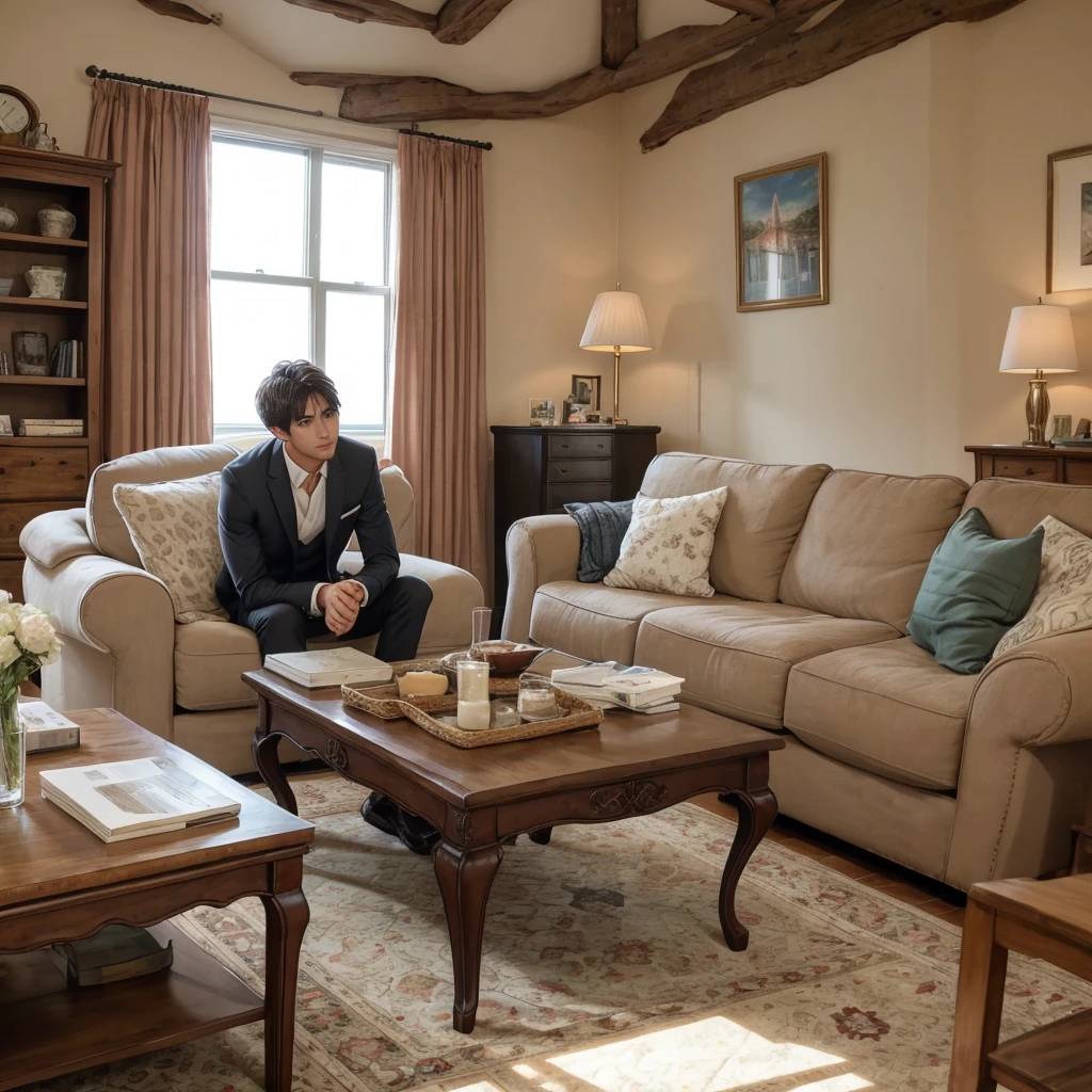 handsome female short hair ,living room