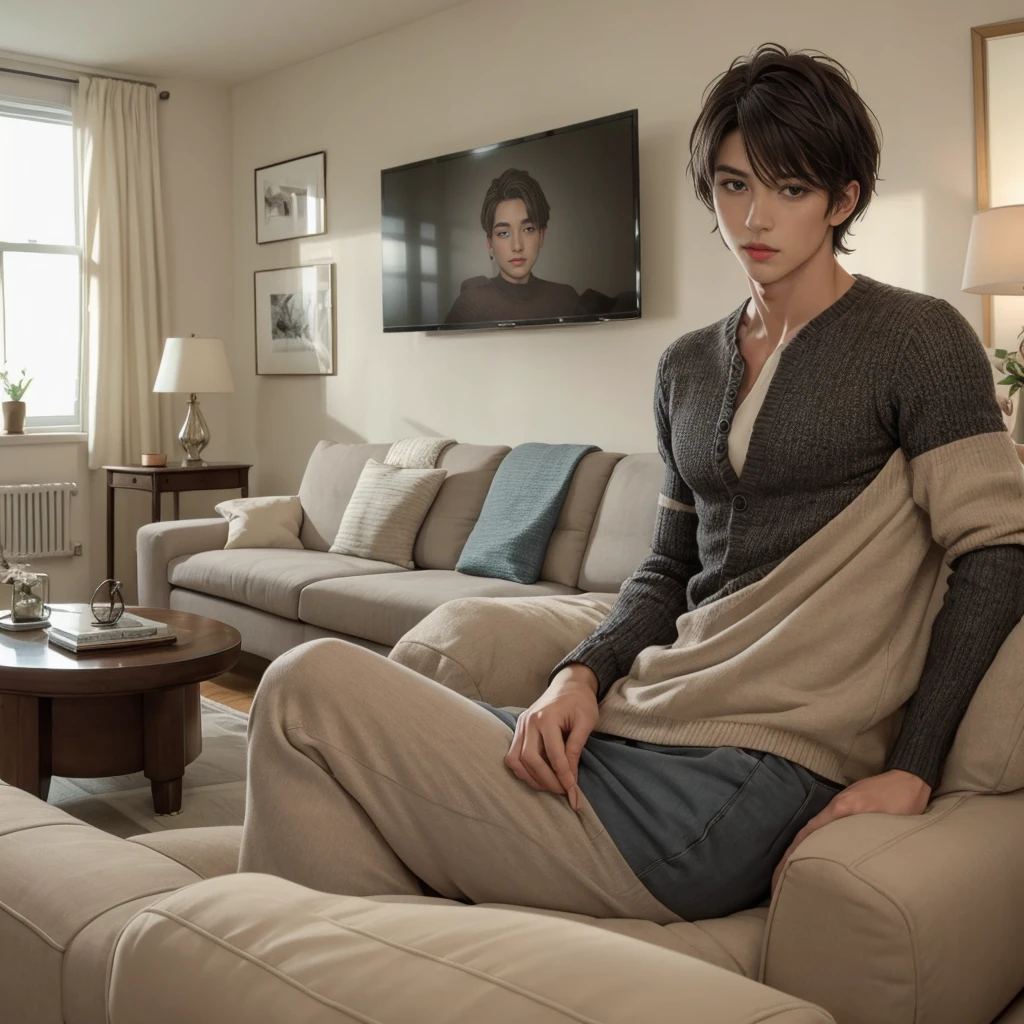 handsome female short hair ,living room