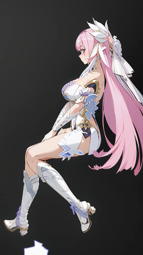 nsfw, (Perfect Anatomy)、Mastepiece、Ultra High Quality、 8K、masterpiece、Highest quality、Ultra-high resolution、Maximum resolution、Very detailed、Professional Lighting、anime、woman、thin、so beautiful、Highly detailed eye、Highly detailed face、Golden earrings、Pink Hair,、Pink eyes、Mid-chest, upper arm pink armor, white leotard, pink pattern, full body, magical girl, Angel Girl, Are standing, pink thigh high stockings, white super long boots, pink gauntlet, high heels, pubic hair, cum in pussy, girl trembling with sexual climax, spread pussy, Uterus, urethra, all fours vaginal sex, sobbing, urinary incontinence