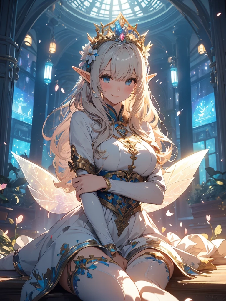 最high quality、1woman elf 、Beautiful foam、、CourtyardShining fairy wings、Flower fractal art 、see-throughbodystocking,Beautiful side shot, radiance,High-definition depiction, Realistic, 8K, Unity, beautiful Shot, light smile, Beautifully and vividly drawn, , Beautiful, beautiful, clear skin、ly,beautiful dress,Countless rays of light pouring down, Swirling Light, big background, Raise one arm above your head, Intense light is emitted from the magic circle in front of the girl. forest、Lots of leaves、green leaves、flower、Particles of light、Bedroom at night、Magic Palace、Fairy tale、
Romanticism,Cowboy Shot: The most beautiful form of chaos, Mr..々colour, Intertwined flowers, Particle,magical gentle light,smile,seximage quality、masterpiece、Beautiful Face、Super beautiful elf woman((Big breastyear old office lady、Bust 100,Beautiful long ironed hair 、bionde hair,height: 165cm。、sexly、ANDsbi、high quality、、Visual art、Written boundary depth、、ANDlf ANDars、、universe、Happy smile、gentle light、ANDlf forest、elegant、ticker beautiful decorative、、magic、forest、beautiful tiara、Beautiful bed、Beautiful Landscape、A kind smile、wonderful、Fluttering petals、Dance happily、、Cultivate fantasy、、Mystery light Lots of flowers、、art、forest, palace, art,mystery,Ultra-high resolution,atmosphere A colorful and dreamy anime-style illustration of a young girl with beautiful hair, sitting amidst a vibrant, mechanical landscape. She is wearing a casual outfit with mechanical leg armor, surrounded by a kaleidoscope of colors and glowing lights. The background is filled with whimsical details and a magical atmosphere. --ar 3:4 --style raw --stylize 600 --niji 6、Throne