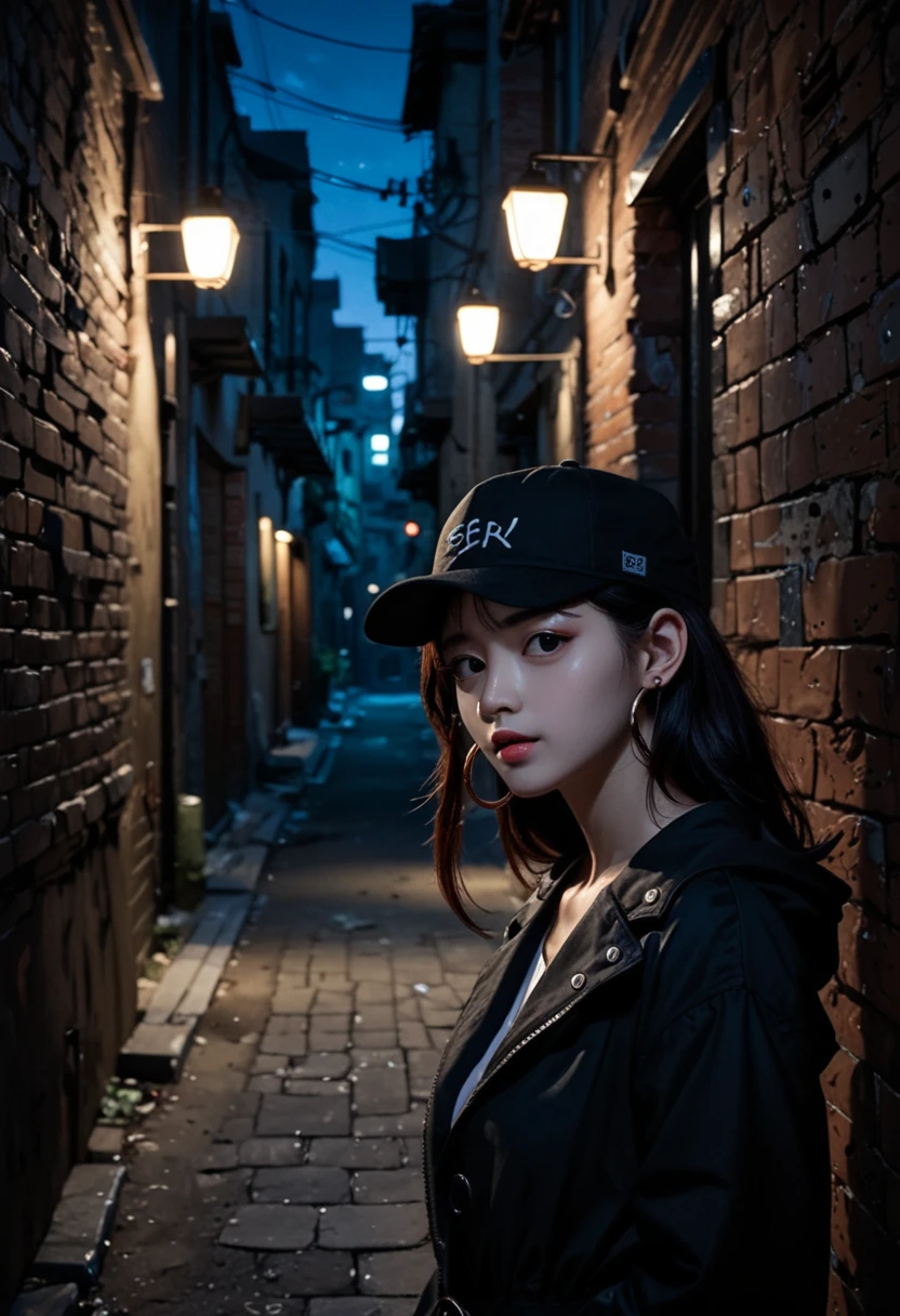 Fraction_9,Fraction_8_Direction_7_up,Every detail is exquisite,Korean,Korean pop music,
portrait,(shadow:1.4),night,Dark Alley,O-rings,