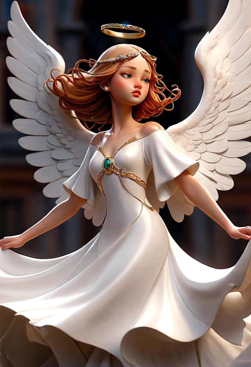 beautiful Angel, Wearing a gorgeous dress that covers the whole body, luxurly gawn,Floating in the air, angel wings, (angel ring:1.3), outdoor, detailed face, detailed eyes, detailed lips, detailed nose, detailed foot, full body shot, giga_busty