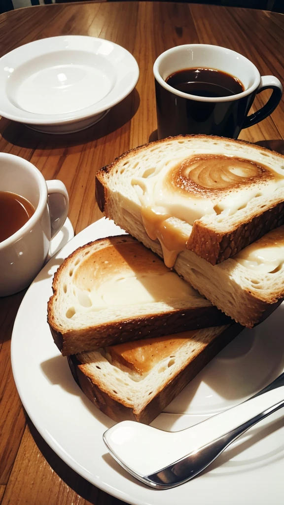 Toast and coffee on the table