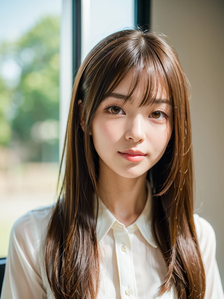 super highest quality, face focus, soft light, ultra high resolution, (realistic:1.4), RAW photo,
1 Japanese girl, alone, cute, (pupil, There'There's a light in my eyes), (detailed beautiful face:1.3) ((High resolution details of human skin texture:1.3)
(long hair),
indoor,
Damask Shirt Dress, (Beautiful straight bob hair styled down to the tips:1.3) elegant and neat intelligent and stylish
(portrait) High definition focus on pupil diffused light from window beautiful gradation gentle smile Beautiful gradation