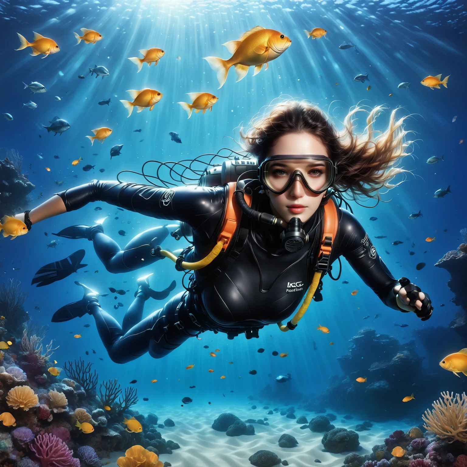 a professional diver exploring underwater, wearing a diving suit and carrying diving equipment, surrounded by colorful coral and marine life
Stable Diffusion: (best quality,4k,8k,highres,masterpiece:1.2),ultra-detailed,(realistic,photorealistic,photo-realistic:1.37),underwater photography,stunning marine,professional diver,diving suit,diving gear,colorful coral,marine life,vivid colors,underwater exploration,clear water,marine environment,aquatic adventure