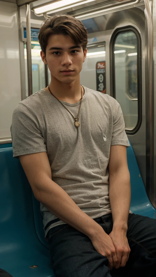 A man 20 years old in subway train,