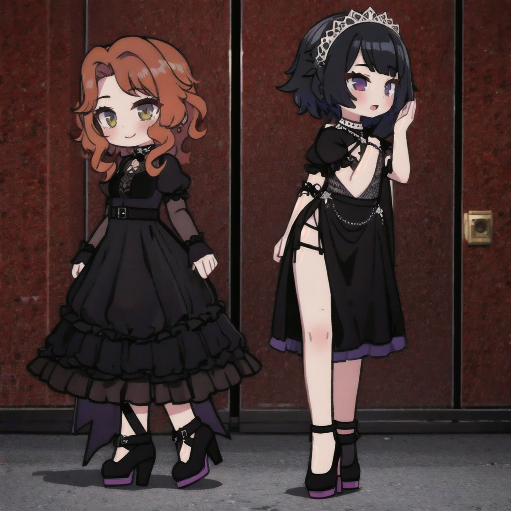 1 girl, short fibers, Curly hair, black dress, fitting dress, Short dress, High heel shoes, sexy poses 