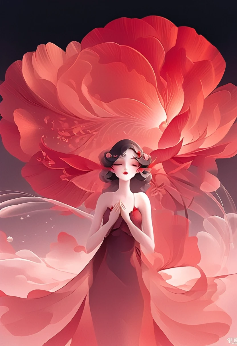 (masterpiece, best quality:1.2), 1 girl, solitary,Pretty Face，Red Fatism Art Nouveau，Illustration style，Black and red，Flowers