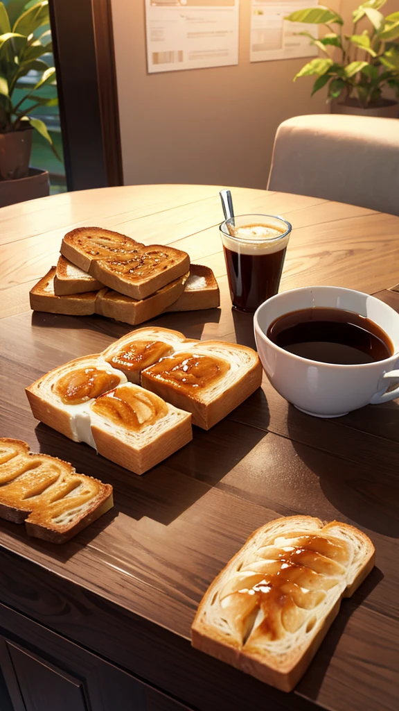 Toast and coffee on the table