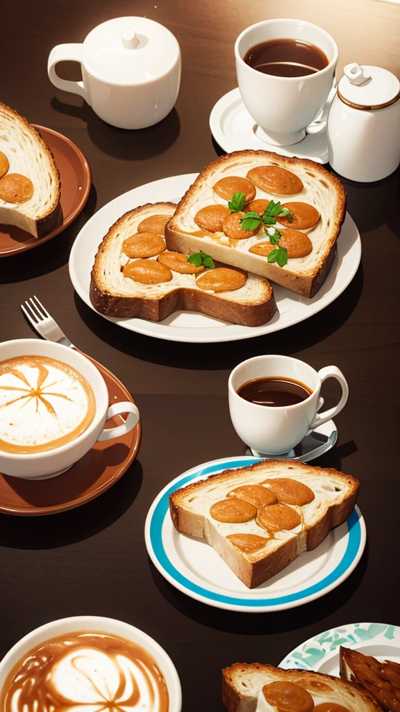 Toast and coffee on the table
