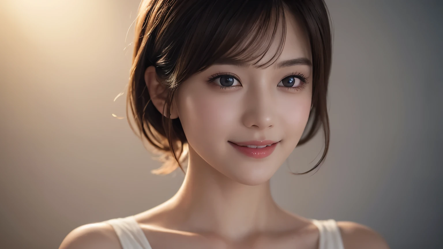 One Girl, (Dress in trendy fashion:1.2), (RAW Photos, highest quality), (Realistic, Photorealistic:1.4), Tabletop, Very delicate and beautiful, Very detailed, 2k wallpaper, wonderful, In detail, Very detailed CG Unity 8k wallpaper, Very detailedな, High resolution, Soft Light, Beautiful detailed girl, looking at the camera、Very detailedな目と顔, Beautifully detailed nose, Beautiful fine details, short Hair, small, business suit、White background、Background is white、Cinema Lighting, Perfect Anatomy, Slender body, smile, 