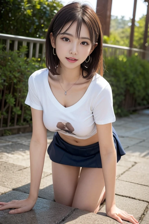 (((Spread your legs wide:1.35)))、(((sexy panties:1.35)))、(((mini skirt:1.35)))、(Outdoors:1.3)(Crouching on the sandy shore:1.3),(Get on all fours:1.7),(Seawater washing a woman away:1.7),(Sunset over the sea),(Oversized V-neck T-shirt:1.7),(Loose fitting T-shirt),(Loose fitting shirt:1.3),(Sexy white bikini pants:1.3),(Space between the T-shirt and small breasts:1.3),(Very small breastsの谷間のちらつき:1.3),(Very small breastsチラ:1.7),(Very small breastsチラ見せ:1.3)(A smile full of happiness:1.3),(((Accentuate small breasts:1.3))),(Dynamic Angle),(((Dynamic and sexy forward leaning posture:1.7))),(((Wet and shiny skin))),Very small breasts,Clothing gets messy due to movement,Chest Slip,One Girl,hairpin,necklace,Earrings,Looking up from below,Pointed red mouth,Blushing cheeks,He looks shyly at the viewer,(Shiny silver and orange striped shorthair),Looking into the camera,(Professional Lighting),(8K,Pieces fly,Highest quality,Ultra-high resolution output images,),Written boundary depth,Beautiful Hands,Beautiful fingers,Detailed finger features,Detailed hair features,Detailed facial features,Detailed clothing features,Wet Hair,Wet body,Wet costume,