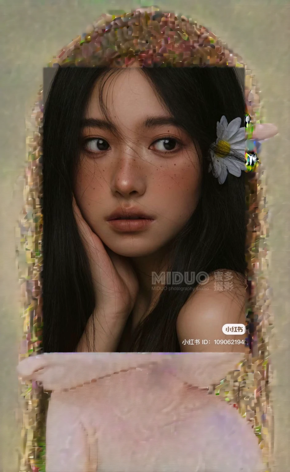 NSFW Young lady with long black hair and a redbow on her head