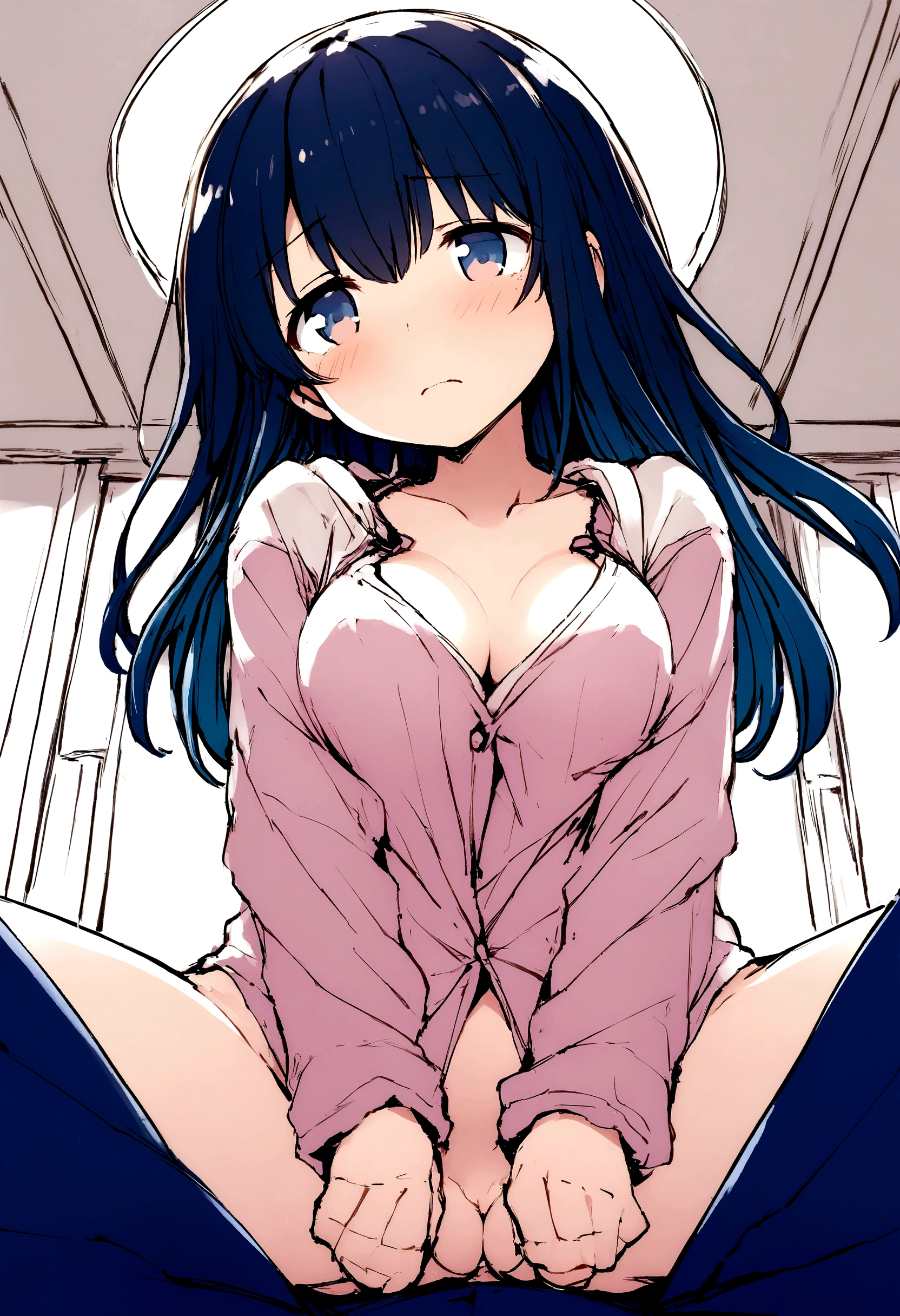 Highest quality、8K、、、Slender figure、slightly larger breasts、Completely naked、Girl、No clothes、Shaved、Crotch fully open、M-shaped legs、Embarrassed、Completely naked、Nude、Cowgirl position