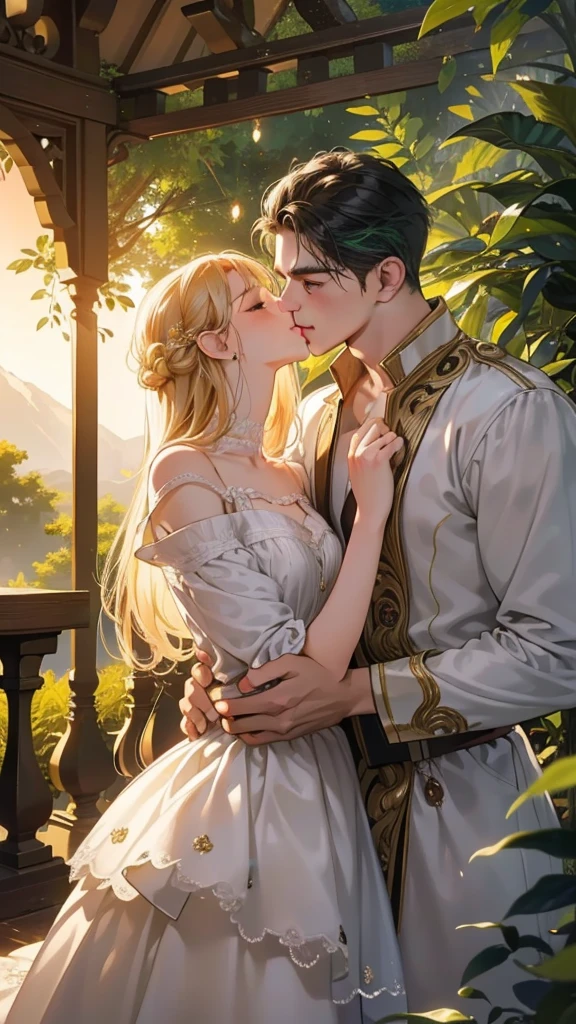 (Ultra-realistic, detailed face, emotional depth, soft skin:1.2), intimate setting, candlelit dinner, soft focus, velvet backdrop, (1 man and 1 woman, deeply in love:1.4), shared gaze, tender touch, hand holding, kiss on the cheek, subtle smile, (romantic ambiance:1.2)
Imitate the above sentences to complete the following prompt words: Capture the essence of nature's beauty in a stunning landscape image. Highlight the vibrant colors, intricate details, and serene atmosphere found in a lush forest. Use the golden hour to create a warm and inviting feel, while emphasizing the delicate balance between