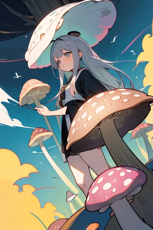 8K,4K,Ultraless,High resolution,(masterpiece, Highest quality, Highest quality),Very detailed,colorful,Ultra-fine painting,Vibrant colors,Panoramic View,An illustration,anime,もっとAn illustrationっぽく
森, 頭にGrey mushroom
1人の女の子,alone,whole body,Floating Hair,Grey mushroom,Mushroom on head(color is gray),Fantasy,服装もFantasy,Mushroom on head2つ,Magician-like appearance,Mushroom on head