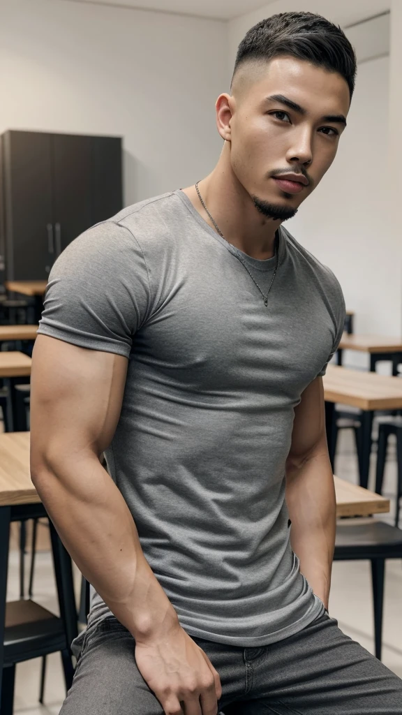 Tony Labrusca, young people, , Grey T-shirt, studio, matures,Portrait, man, A serious masterpiece, model , Wide yard, tables, chairs, restaurant