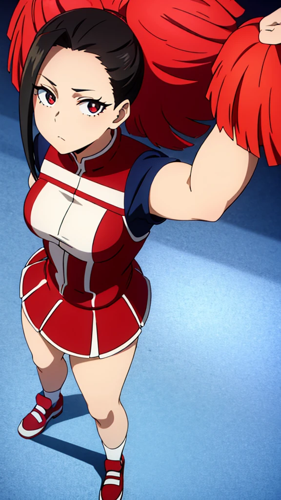 Yaoyorozu , standing , pov from top , big eyes , beautiful face , eyelashes , hot , cheerleader outfit 