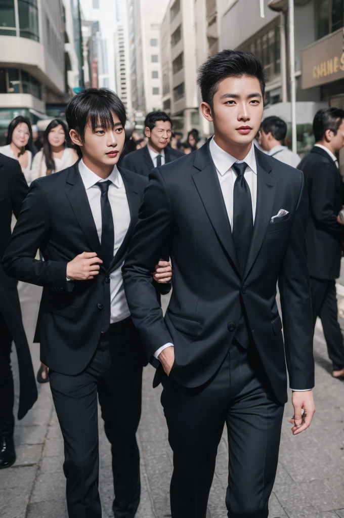 Asian male model on the street,The wedding car is very cool.,best quality,SLR,business suit