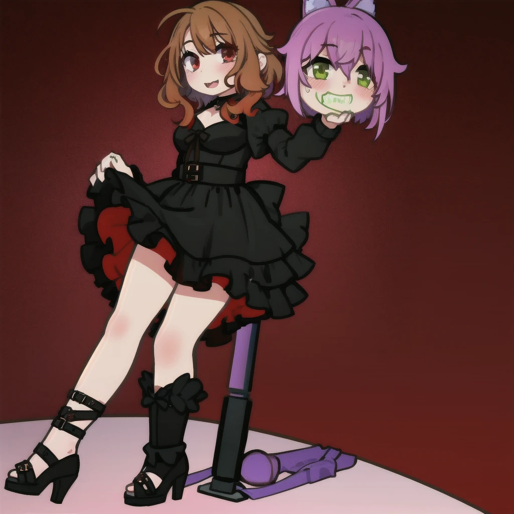 1 girl, short fibers, Curly hair, black dress, fitting dress, Short dress, High heel shoes, sexy poses