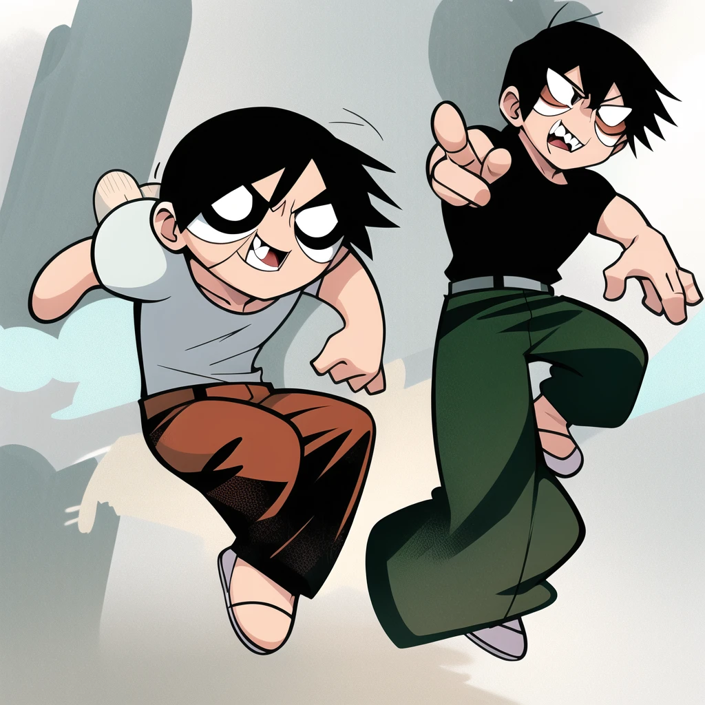 fushiguro toji, muscular male, black shirt, short sleeves, pants, cute smile, full body, 1boy , chibi, black hair, background,