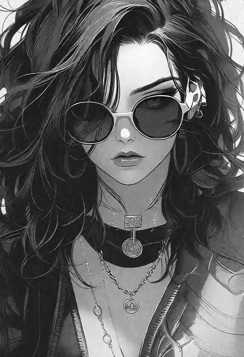 Anime girl smoking with black hair and sunglasses, black and white manga style, Gvez Style Art, Stunning, detailed art style, Charlie Bowater Style, 1 7 anime goth girl, detailed manga style, Black and white comics, Detailed Anime Character Art, The buds of art. High detail, striking manga artstyle