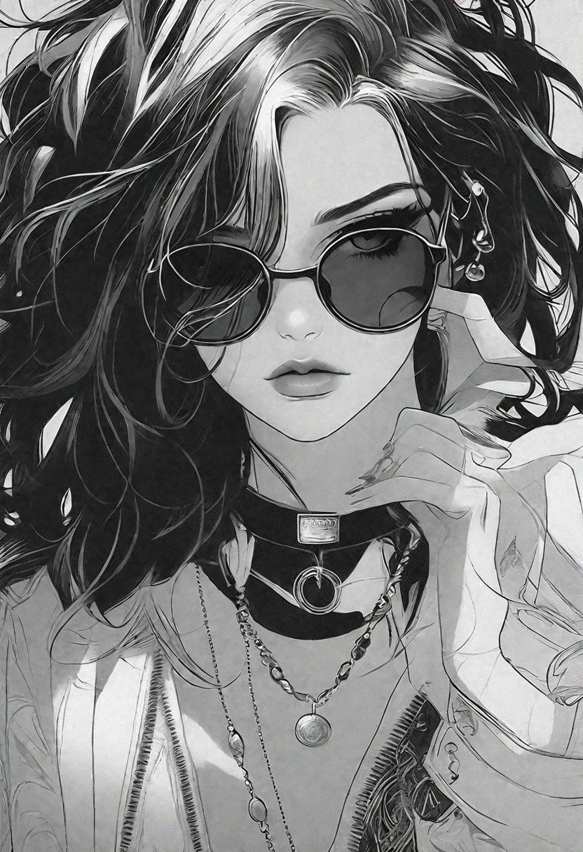 Anime girl smoking with black hair and sunglasses, black and white manga style, Gvez Style Art, Stunning, detailed art style, Charlie Bowater Style, 1 7  anime goth girl, detailed manga style, Black and white comics, Detailed Anime Character Art, The buds of art. High detail, striking manga artstyle