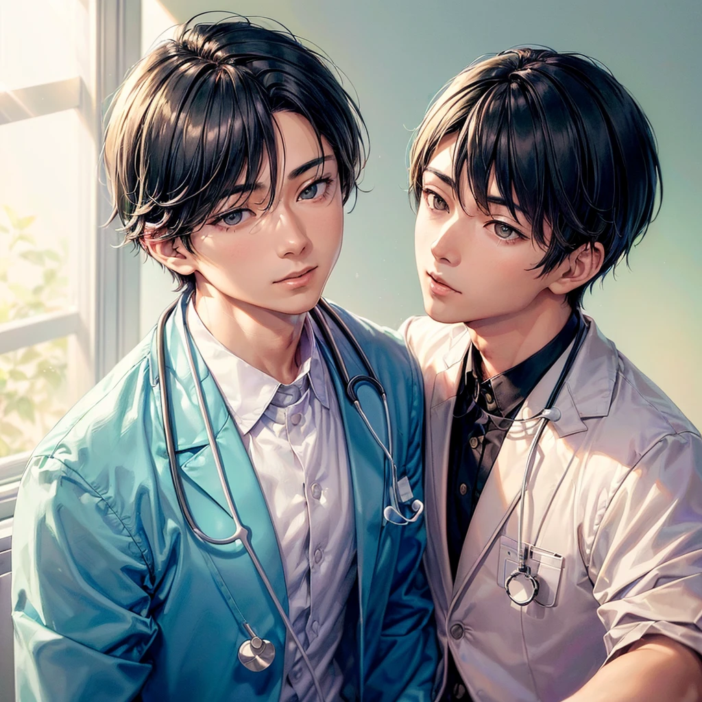 1boy, Compassionate (Asian male physician:1.5) with (digital patient charts:1.3) within a (modern hospital consultation room:1.4), accented with (sunlight filtering through blinds:1.4) and (medical diplomas on the wall:1.2), intricate details, (subdued pastel color palette:1.4), (reassuring and trustworthy atmosphere:1.5), (warm morning light:1.4) casting a gentle glow, high-definition, sharp focus, perfect composition, (environmental portrait style:1.5) (professional headshot:1.5) (website and promotional material:1.5)