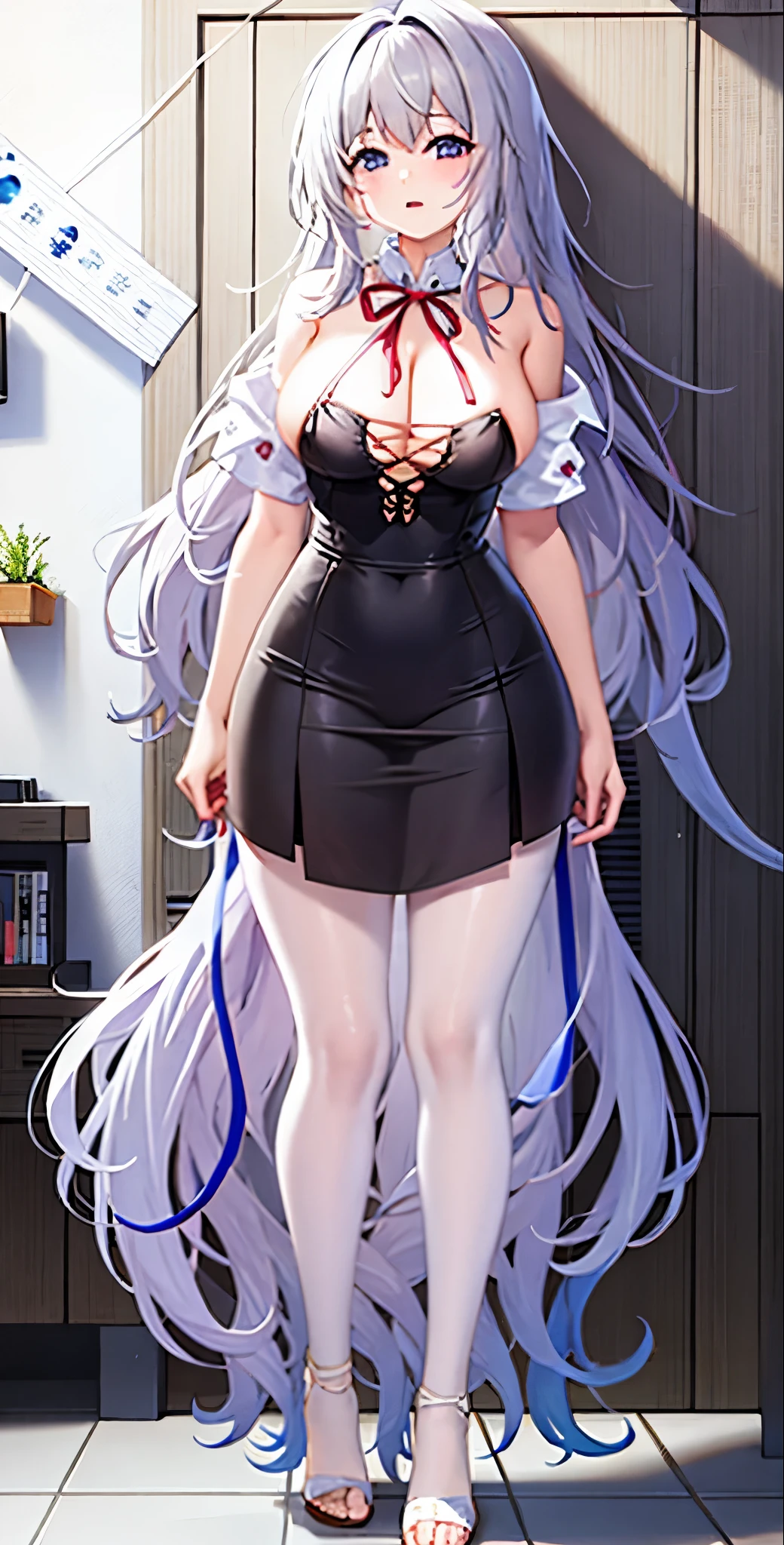 girl,Large Breasts,long hair,Topless,Bow,