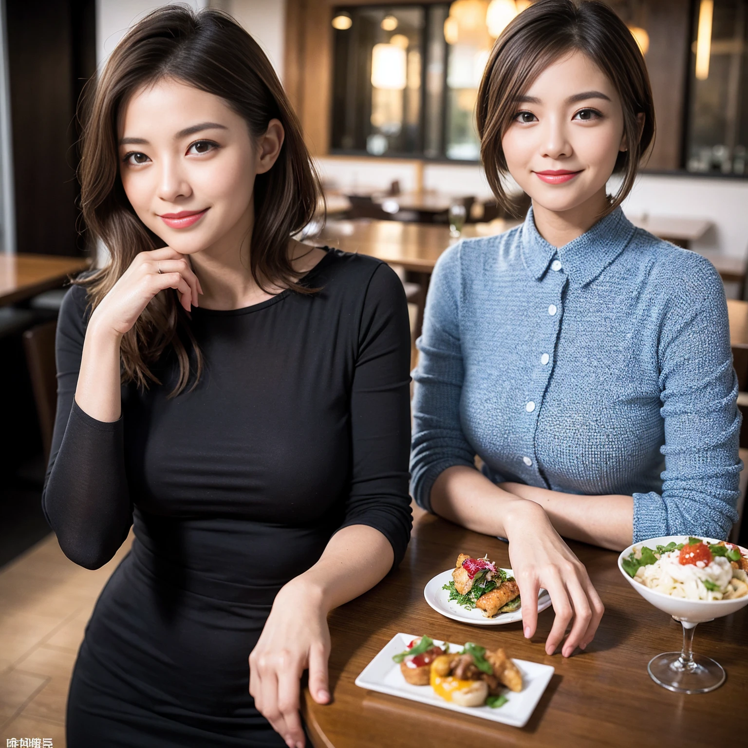 ((Highest quality、8K、masterpiece:1.3))、slimカップル、Pink rubber、modelカップル、(Realistic, Intricate details:1.2), full-course dinner、Wine Party、Amazing view of the sunset sky and clouds、A bright smile、The wonderfulness of smile、Bright image、The beauty of wine, Beautiful Face, blue eyes, The light shines on your face, Blushing, short hair,Bright Face、 (Age 44), 39 years old, red wine 、Appetizers、Italian food、Wine bottle、Champagne、sparkling wine、Two beauties、Brown Hair、Shortcuts、Long sleeve shirt、dress、Beautiful woman 1, (slimな顔), (The body is slim), (Brown Hair), (Shortcuts), cheeks turn a little red,Attractive beauty、restaurant, In a prominent place (From the waist up) Nova Frog Style, actress, model, Upper Body, White wine, slim, wine glass, 中央に置かれたwine glass, smile, (smile: 1.15), Beautiful fine grain, Depth f/2,saturation, High Contrast, Strong light and shadow,Moist Body:1.5、3D texture、Delicate eyes、Brown Hair、The hair is very shiny、