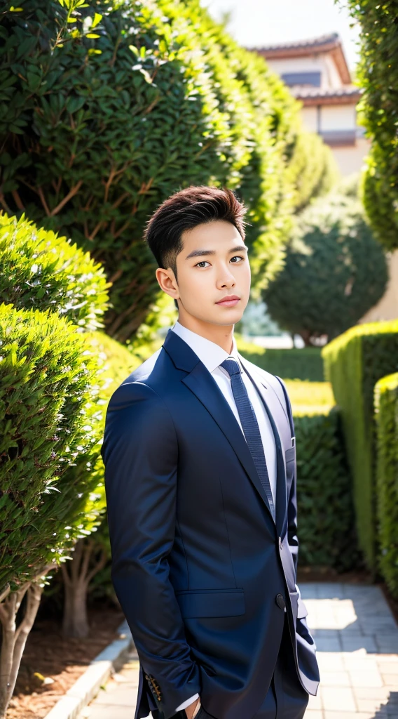 (realistically, Masterpiece, High resolution 8K, good light quality, Portrait, closed on face, complicated details), The most handsome Korean uncle., Beard,Age 40, Staring at desire, detailed face, Detailed eyes, look at the sky, shirt, suit lac suit,tick,黑Eyes, (Pale skin), body standards,brown hair, smooth hair,Big Back, Outdoor activities, evening, sunset,office room, Exaggerated, impersonal