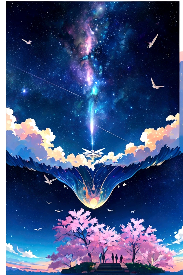 plane、虹色に光り輝くplane、虹色の空を飛ぶplane，colorful，beauttiful stars，wonderful景色，Utopia，An atmosphere full of dreams and hope，masterpiece．16K, Ultra-high resolution, Ultra-high resolution, to be born,wonderful ,future、Iridescent、The world 30 years from now。