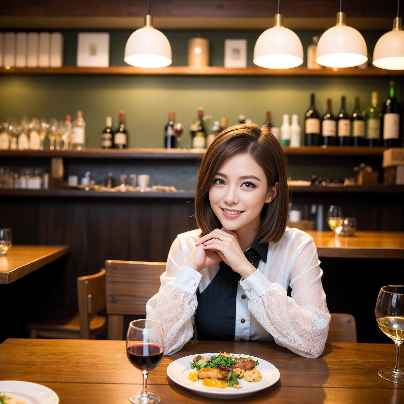 ((Highest quality、8K、masterpiece:1.3))、Shortcuts、cute、slimカップル、modelカップル、actress男優、(Realistic, Intricate details:1.2), full-course dinner、Wine Party、Amazing view of the sunset sky and clouds、A bright smile、short hair,Bright Face、 (Age 45), 42 years old, red wine 、Appetizers、Italian food、Wine bottle、Champagne、sparkling wine、Two beauties、Brown Hair、Shortcuts、Long sleeve shirt、dress、Beautiful woman 1, (slimな顔), (The body is slim), (Brown Hair), (Shortcuts), cheeks turn a little red,Attractive beauty、restaurant, In a prominent place (From the waist up) Nova Frog Style, actress, model, Upper Body, White wine, slim, wine glass, 中央に置かれたwine glass, smile, (smile: 1.15), Beautiful fine grain, Depth f/2,saturation, High Contrast, Strong light and shadow,Moist Body:1.5、3D texture、Delicate eyes、Brown Hair、The hair is very shiny、