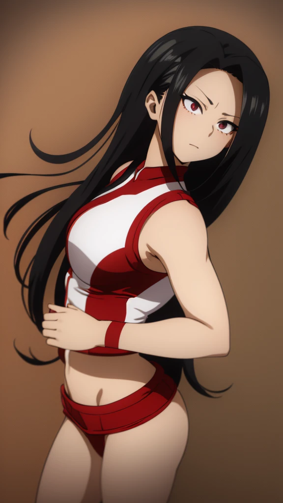 Yaoyorozu , standing , pov from top , big eyes , beautiful face , eyelashes , hot , cheerleader outfit , my hero academia style , big round breasts