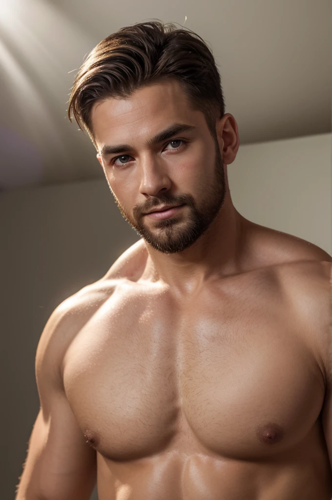(8K、RAWE Photo、Highest quality、masterpiece:1.2)、(Real、Photorealistic:1.37)、Super detailed、Ultra-high resolution、1 male、Beautiful detailed face、(Feather Cut: 0.6)、Professional Lighting、The lighting is bright、Actor、model、Full body、Wide-angle shot、Daytime、bright , simple background ,Simple Background、Slender、beard、front、Face close-up、