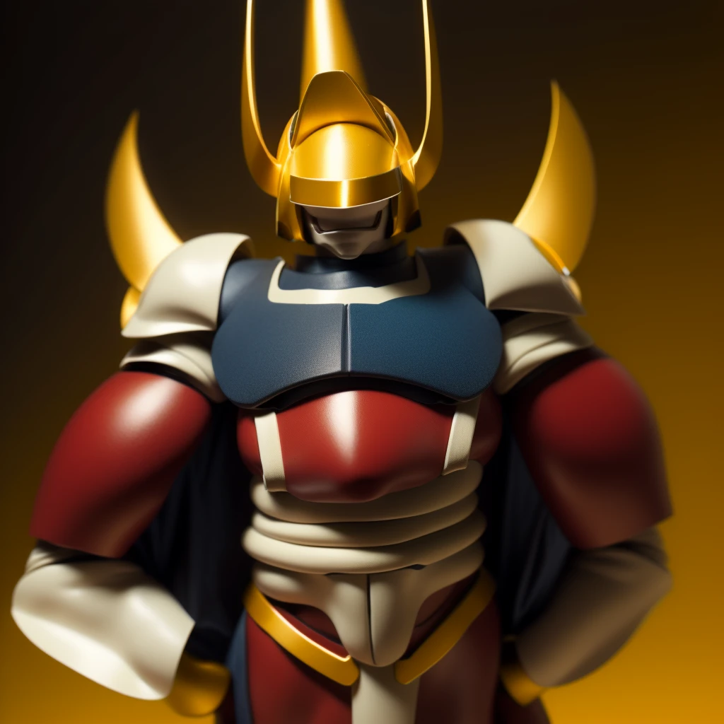 Two long horns on head, golden horns, horns on both shoulders, golden armor, dark night background, high quality, blue visor,