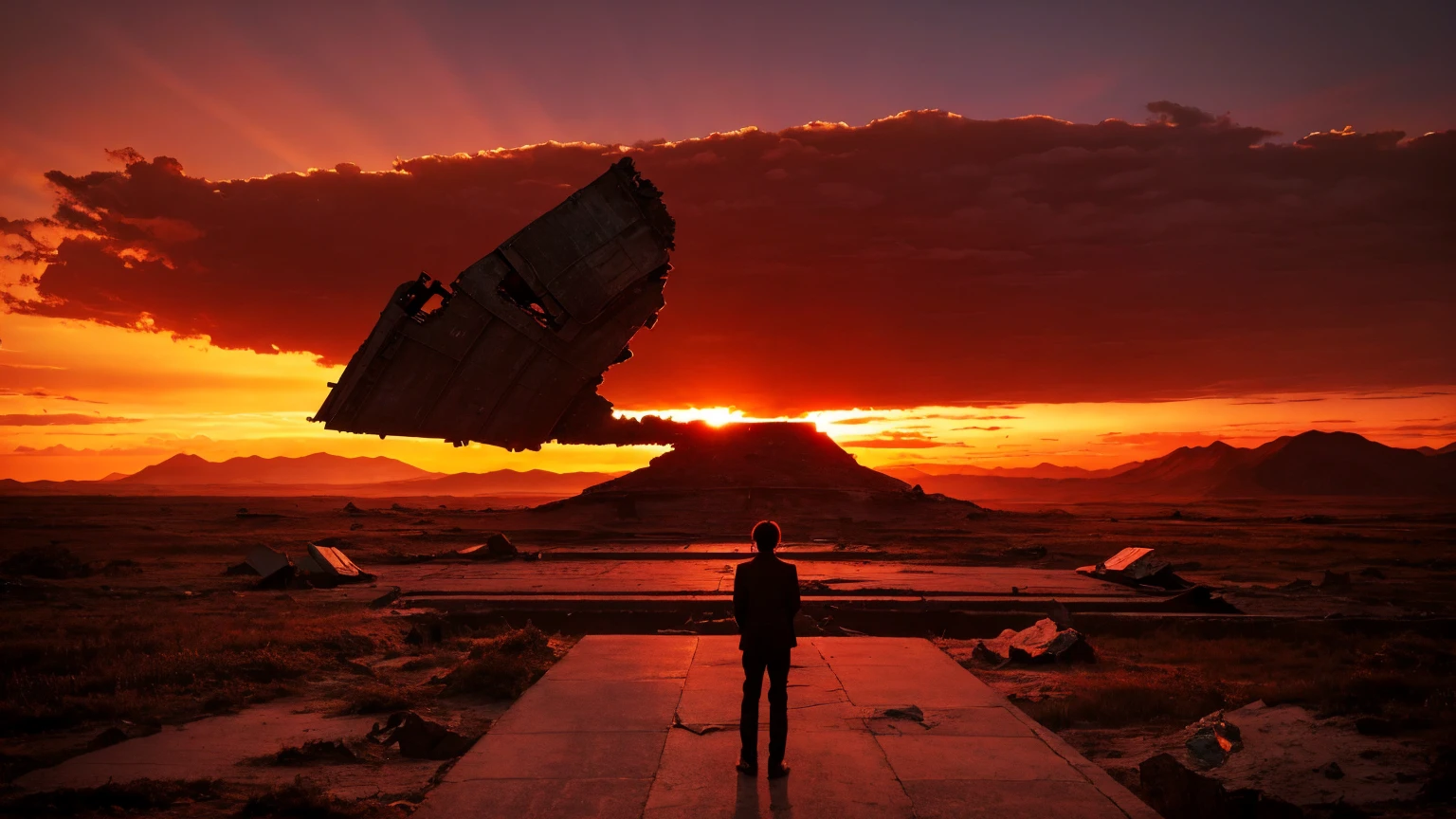 highest quality、Desolate Earth、wreckage、Red Sky、Surrealism