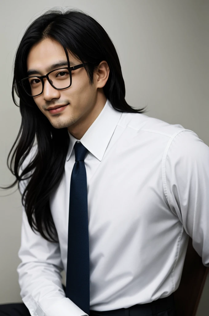 (Direct Image)Asian people, 30 years old, project manager。wear glasses,He wore a dark suit., Pair it with a white shirt and dark tie.。His hair is neat., The face is completely clean., round face,short hair,Eyes reveal intelligence and confidence.。He smiles and looks at the camera., Convey a professional and competent tone., Ultra High quality, Masterpiece, textured skin, High quality, high resolution, best quality, Highly detailed,half length photograph,ID photo